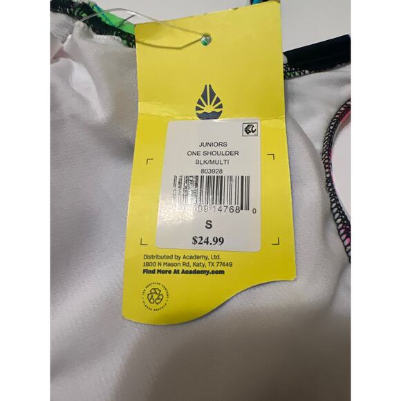 O'rageous One Shoulder Side Tie Black Multicolor Bikini Top NWT Juniors Size S - Picture 5 of 5